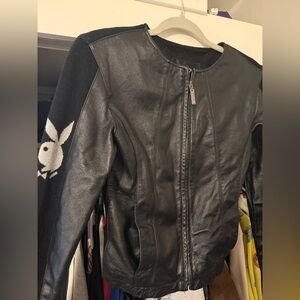 PLAYBOY Black Leather Jacket with Iconic Logo